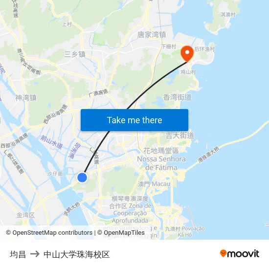 均昌 to 中山大学珠海校区 map