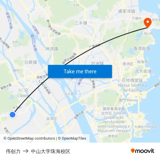 伟创力 to 中山大学珠海校区 map