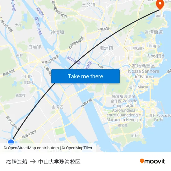杰腾造船 to 中山大学珠海校区 map
