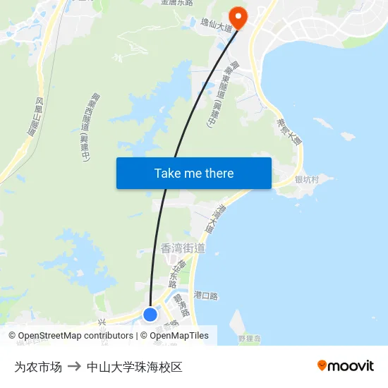 为农市场 to 中山大学珠海校区 map