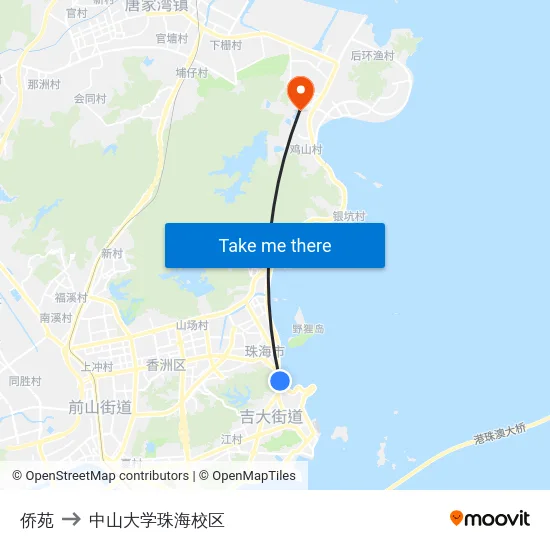 侨苑 to 中山大学珠海校区 map