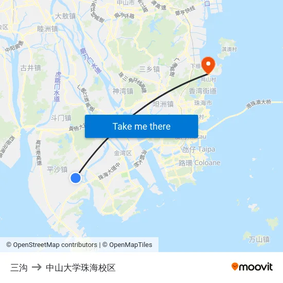 三沟 to 中山大学珠海校区 map