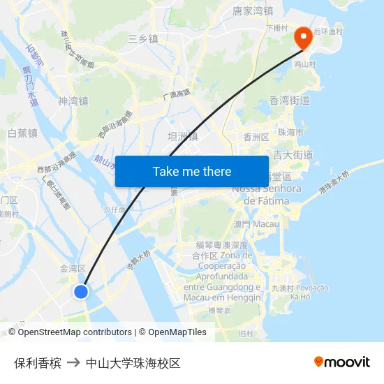 保利香槟 to 中山大学珠海校区 map