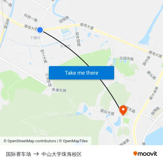 国际赛车场 to 中山大学珠海校区 map