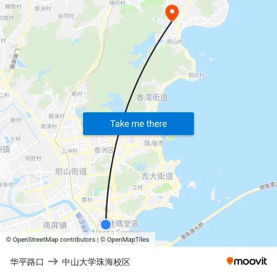 华平路口 to 中山大学珠海校区 map