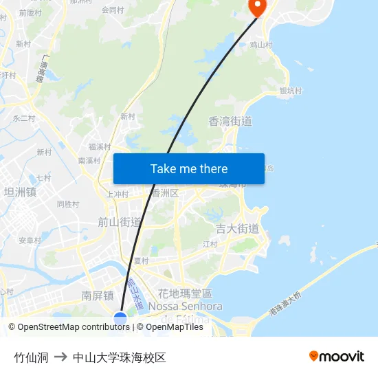 竹仙洞 to 中山大学珠海校区 map