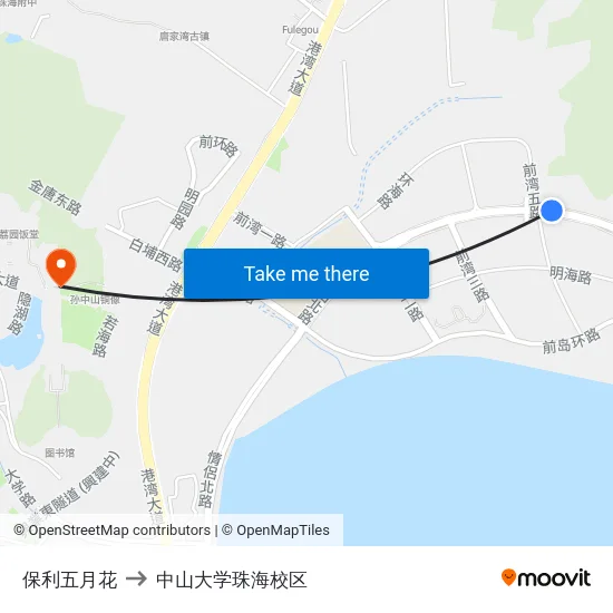 保利五月花 to 中山大学珠海校区 map