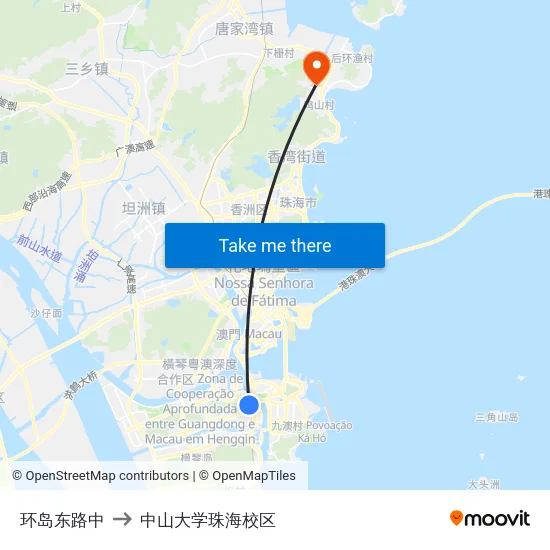 环岛东路中 to 中山大学珠海校区 map
