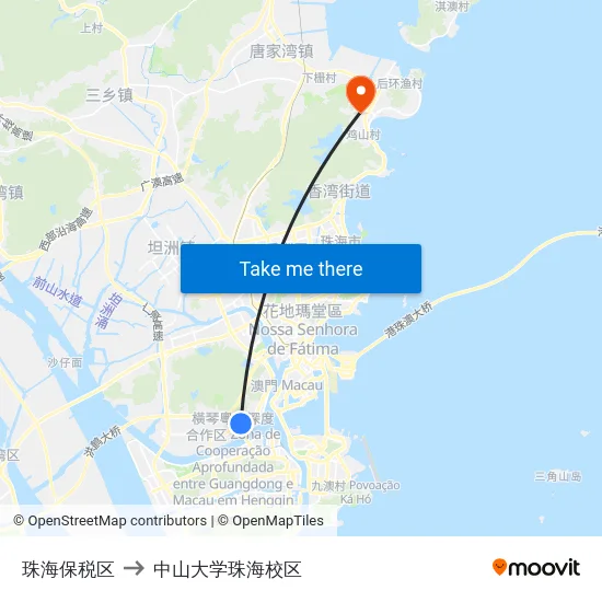 珠海保税区 to 中山大学珠海校区 map