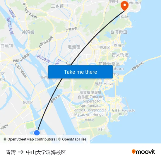 青湾 to 中山大学珠海校区 map