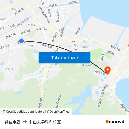 得佳电器 to 中山大学珠海校区 map