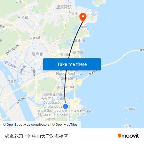 银鑫花园 to 中山大学珠海校区 map