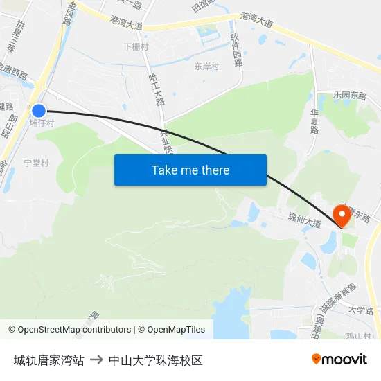 城轨唐家湾站 to 中山大学珠海校区 map