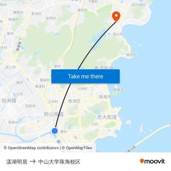 漾湖明居 to 中山大学珠海校区 map