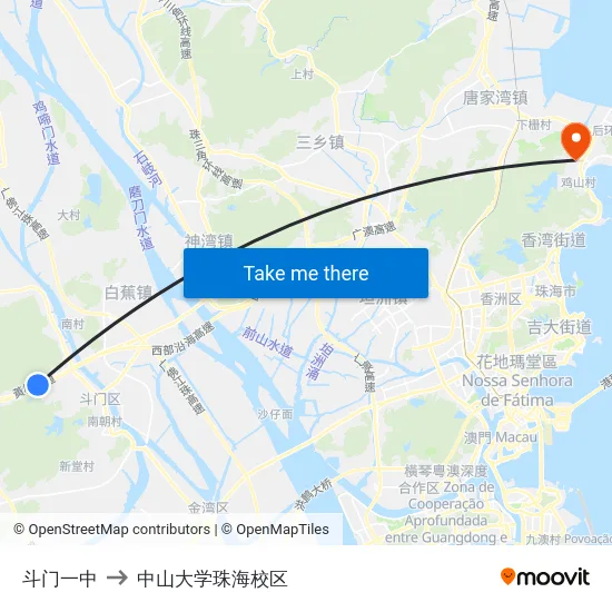 斗门一中 to 中山大学珠海校区 map