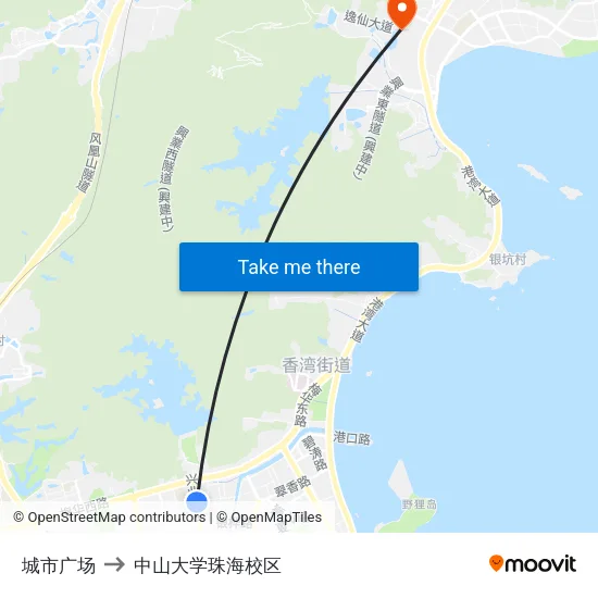 城市广场 to 中山大学珠海校区 map