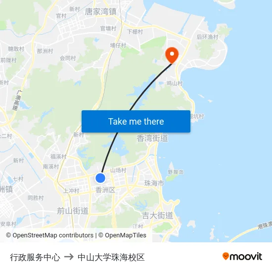 行政服务中心 to 中山大学珠海校区 map