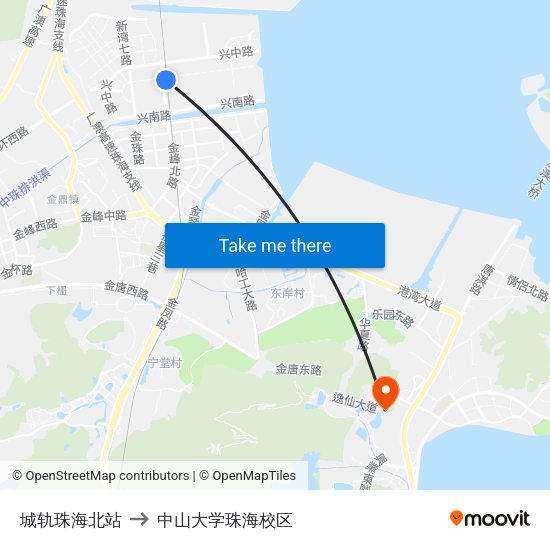 城轨珠海北站 to 中山大学珠海校区 map