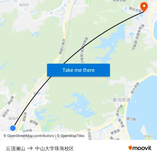 云顶澜山 to 中山大学珠海校区 map