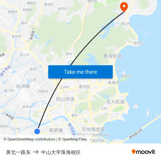 屏北一路东 to 中山大学珠海校区 map