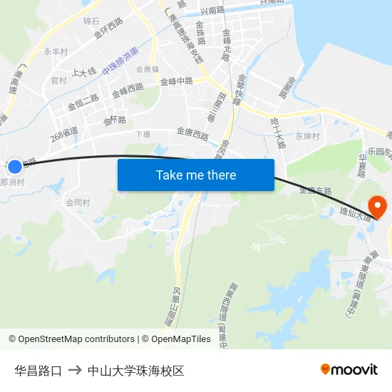 华昌路口 to 中山大学珠海校区 map