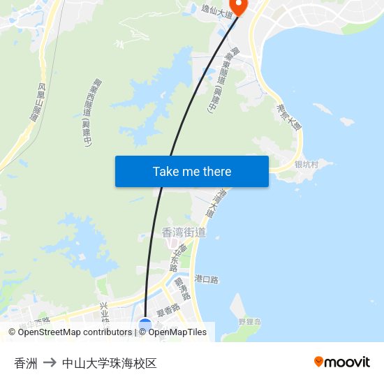 香洲 to 中山大学珠海校区 map