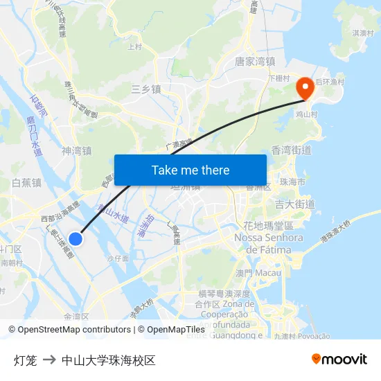 灯笼 to 中山大学珠海校区 map