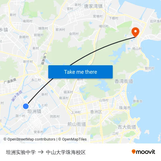 坦洲实验中学 to 中山大学珠海校区 map