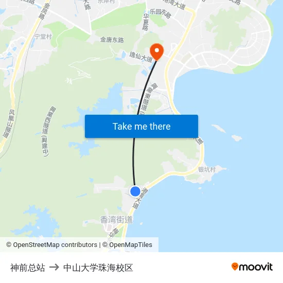 神前总站 to 中山大学珠海校区 map
