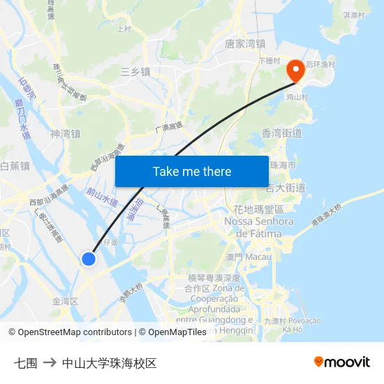 七围 to 中山大学珠海校区 map