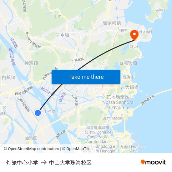 灯笼中心小学 to 中山大学珠海校区 map