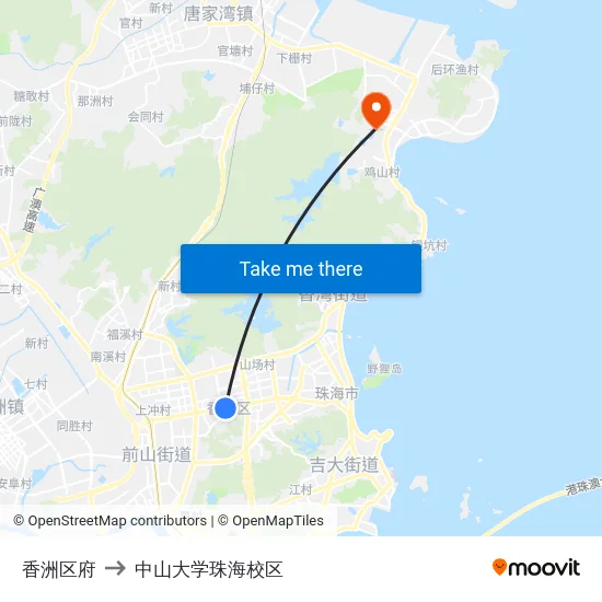 香洲区府 to 中山大学珠海校区 map