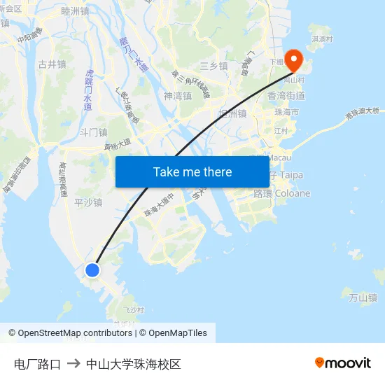 电厂路口 to 中山大学珠海校区 map