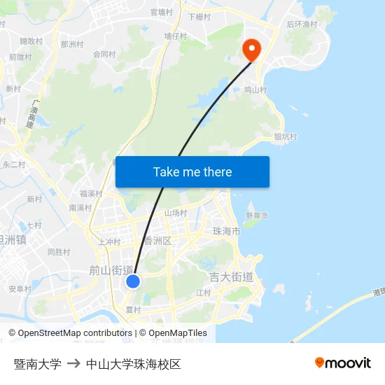 暨南大学 to 中山大学珠海校区 map