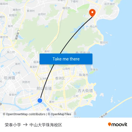 荣泰小学 to 中山大学珠海校区 map