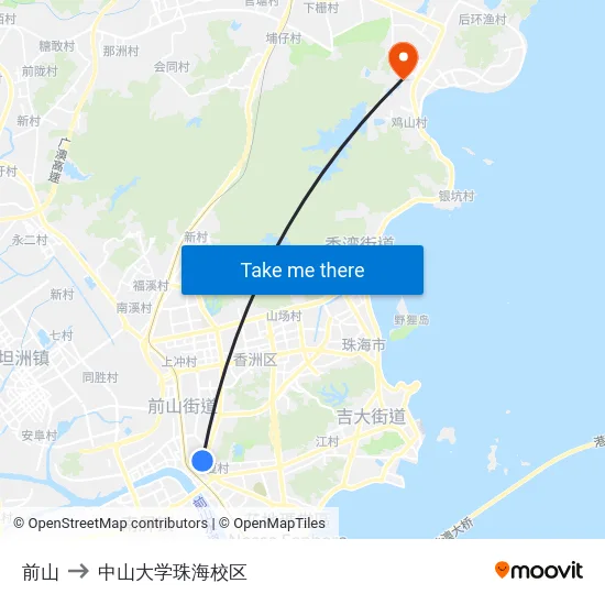 前山 to 中山大学珠海校区 map