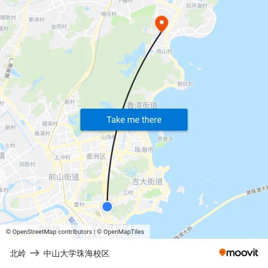 北岭 to 中山大学珠海校区 map