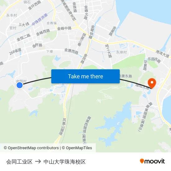 会同工业区 to 中山大学珠海校区 map