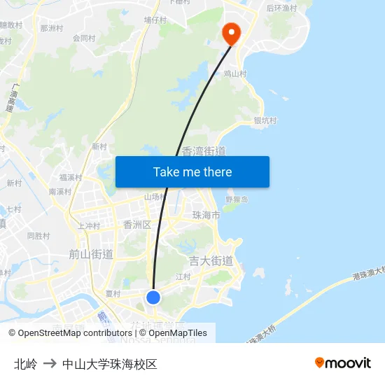 北岭 to 中山大学珠海校区 map