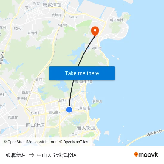 银桦新村 to 中山大学珠海校区 map