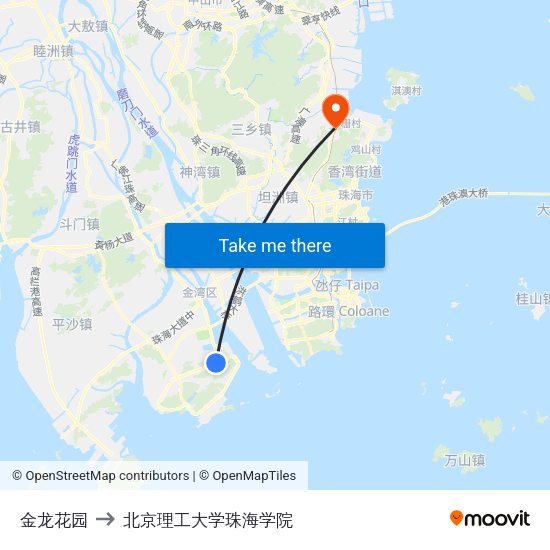 金龙花园 to 北京理工大学珠海学院 map