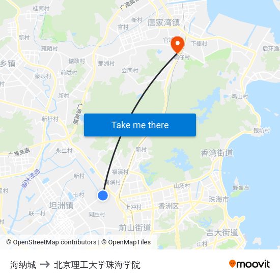 海纳城 to 北京理工大学珠海学院 map