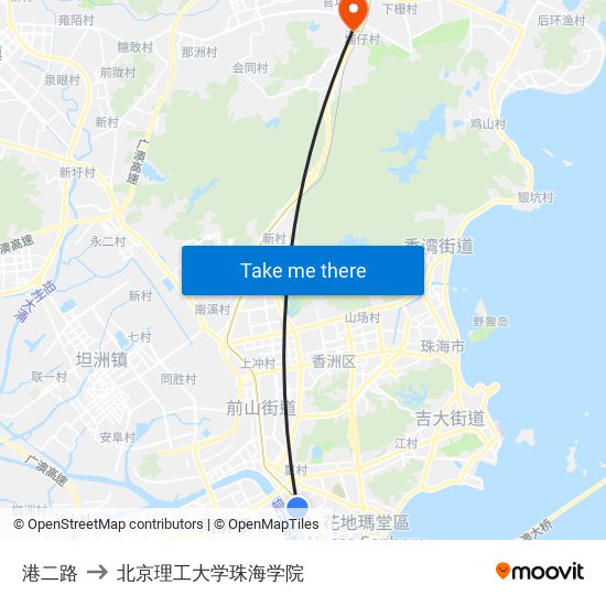 港二路 to 北京理工大学珠海学院 map