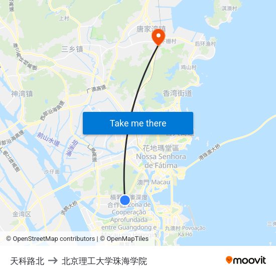 天科路北 to 北京理工大学珠海学院 map