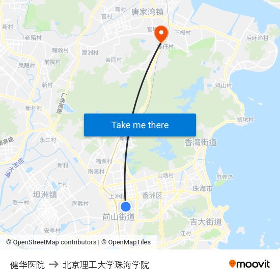 健华医院 to 北京理工大学珠海学院 map