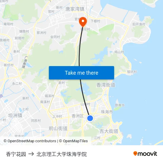 香宁花园 to 北京理工大学珠海学院 map