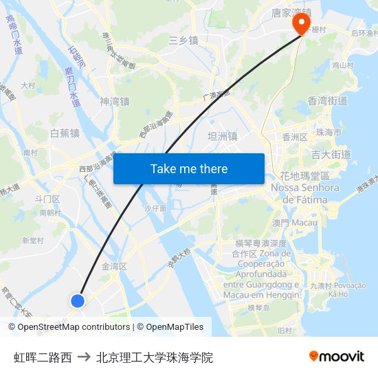 虹晖二路西 to 北京理工大学珠海学院 map