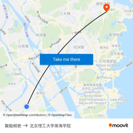 聚能精密 to 北京理工大学珠海学院 map