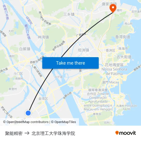 聚能精密 to 北京理工大学珠海学院 map