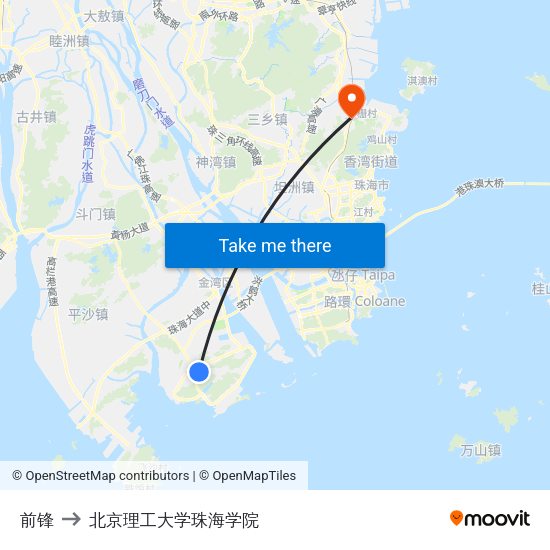 前锋 to 北京理工大学珠海学院 map
